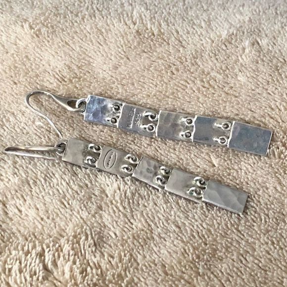 LOIS HILL Sterling Silver Drop Dangle Alternating Hammered Filigree Earrings - Picture 12 of 16